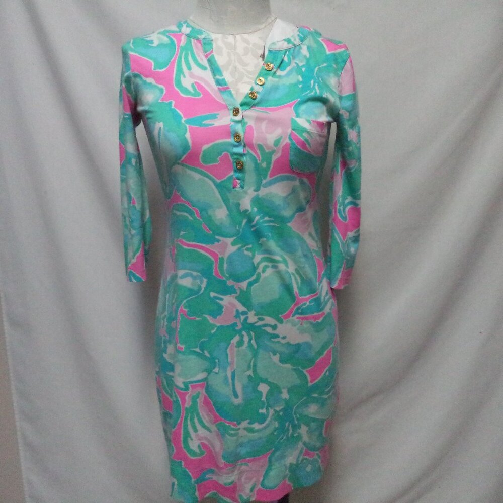 Lilly Pulitzer Alessia T-Shirt Knit Dress Pima Cotton v-neck Size Sz  X-Small XS